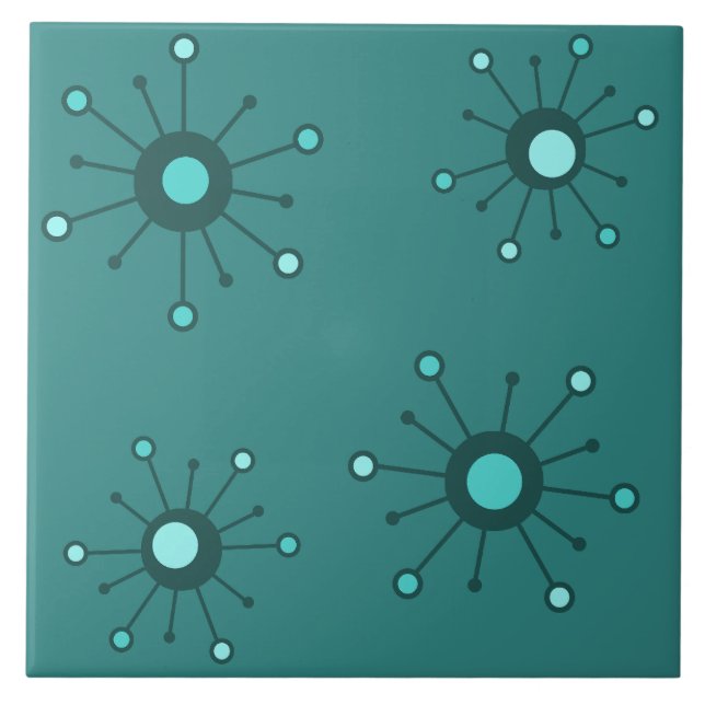 Atomic Starbursts Teal Kakelplatta (Framsidan)