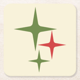 Atomic Stars Midsekel Retro-julets rödfärgade Grön Underlägg Papper Kvadrat