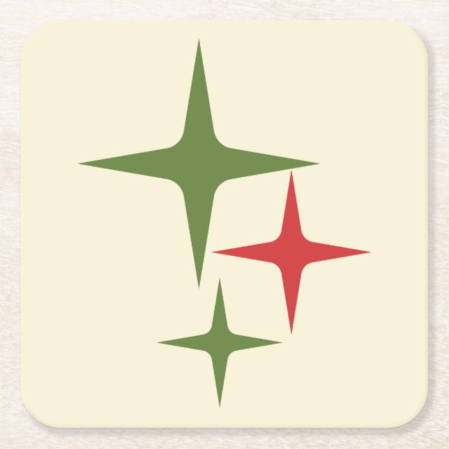 Atomic Stars Midsekel Retro-julets rödfärgade Grön Underlägg Papper Kvadrat (Framsidan)