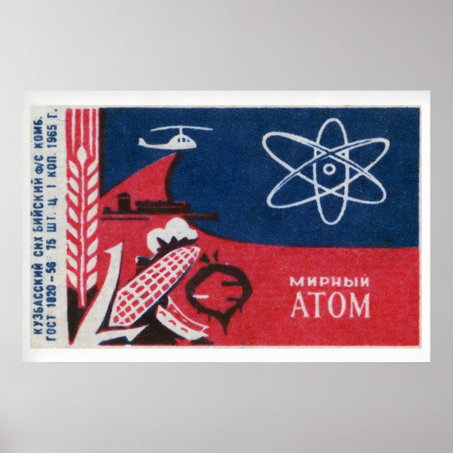 Atomic Symbol Soviet Union Mid-Century Matchbox Poster (Framsidan)