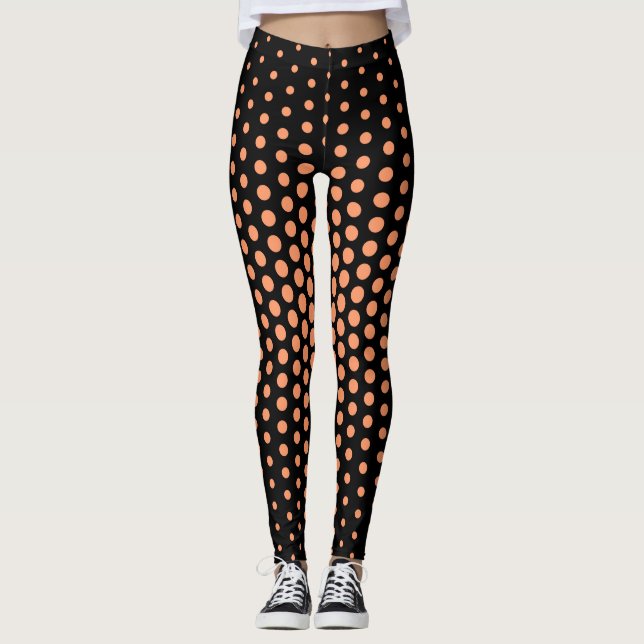 Atomic Tangerine Techno Dot Mönster Leggings (Framsida)