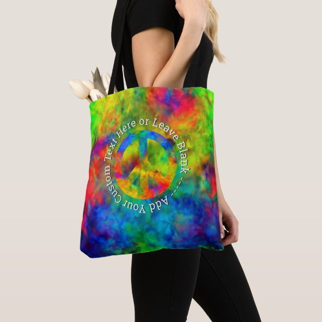 [Atomic Tie-Dye] Peace Symbol Custom Text Tote Bag Tygkasse (Närbild)