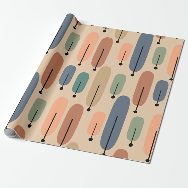 Atomic Träd Retro Presentpapper (Utrullad)