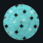 Atomic Turcos Starbursts Metall Dart Board Darttavla<br><div class="desc">Denna atomturkos Starbursts Metall Cage Dart Board har hela mitt århundrade modern roligt av ditt mormas kök, minus det klibbiga linoleum. Kitschydesignen har en bakgrund med grönt med guld-spekkler och slumpmässigt placerade stjärnsprängningar i svart, samt skuggor av akvarier och turkos. Denna vintage inspirerade mönster är modet tillräckligt för att vara...</div>