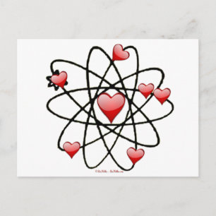 Atomic Valentine Red Hearts Helg Vykort