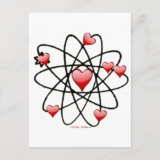 Atomic Valentine Red Hearts Helg Vykort (Framsida)