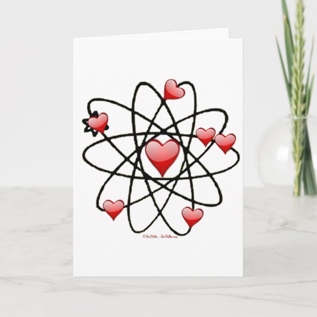 Atomic Valentine Red Hearts Helgkort (Framsida)