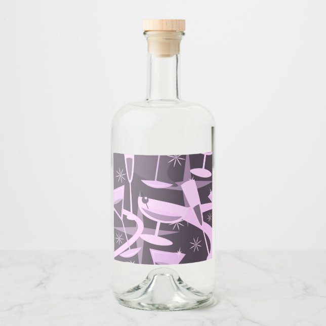 Atomisk 50-tals Retro Martini Cocktail Mönster Spritflaskor Etikett (Framsida)