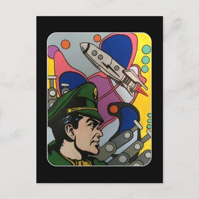 Atomisk Abstrakt Rocket Captain målning på en Vykort (Framsida)