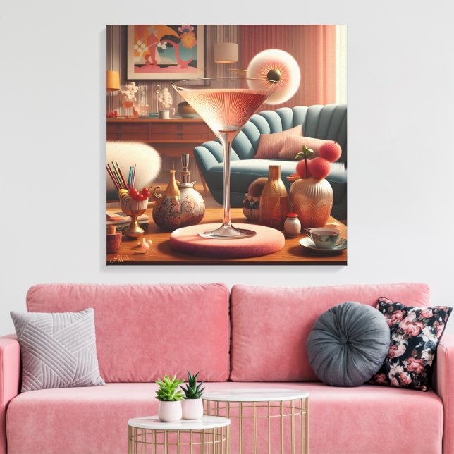 Atomisk Futuristisk Körsbärsblommmartini Canvastryck (Insitu (Vardagsrum))