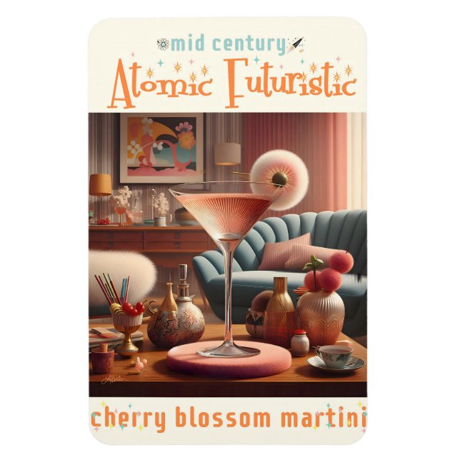 Atomisk Futuristisk Körsbärsblommmartini Magnet (Vertikal)