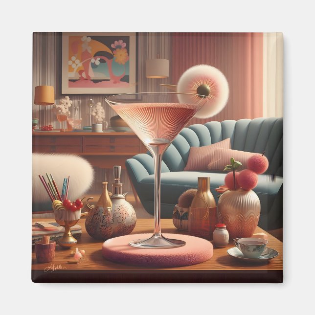 Atomisk Futuristisk Körsbärsblommmartini Magnet (Framsidan)
