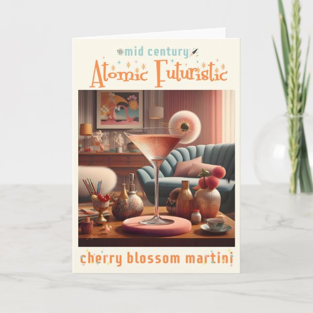 Atomisk Futuristisk Körsbärsblomster Martini Kort (Framsida)