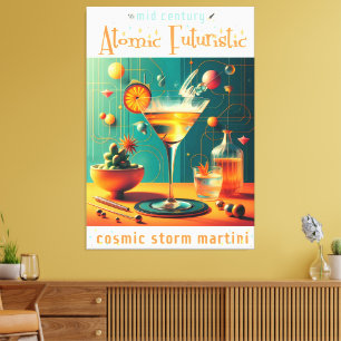 Atomisk Futuristisk Kosmisk Storm Martini Canvastryck