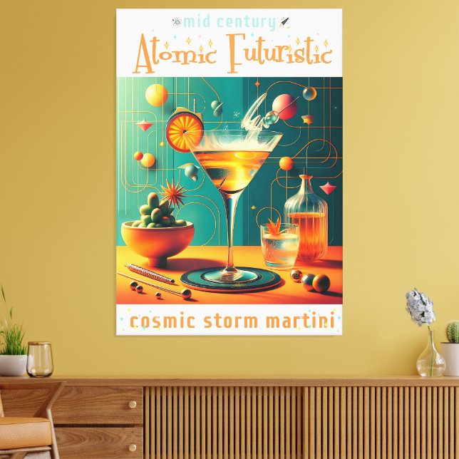 Atomisk Futuristisk Kosmisk Storm Martini Canvastryck (Insitu (Vardagsrum))