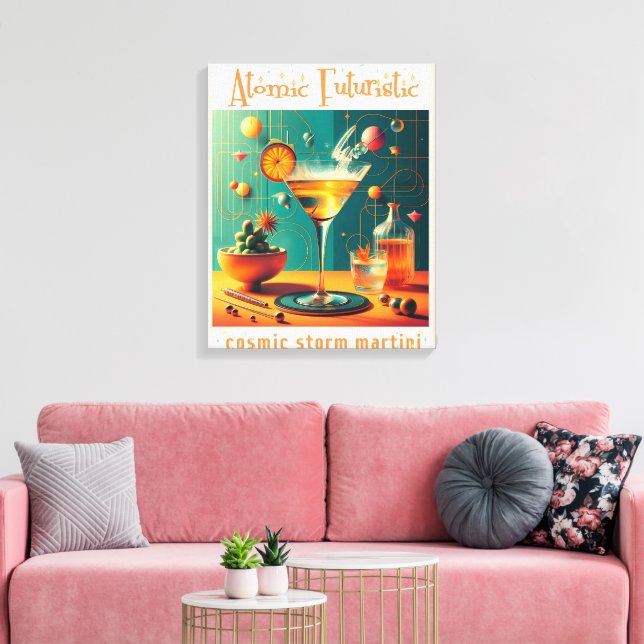 Atomisk Futuristisk Kosmisk Storm Martini Canvastryck (Insitu (Vardagsrum))