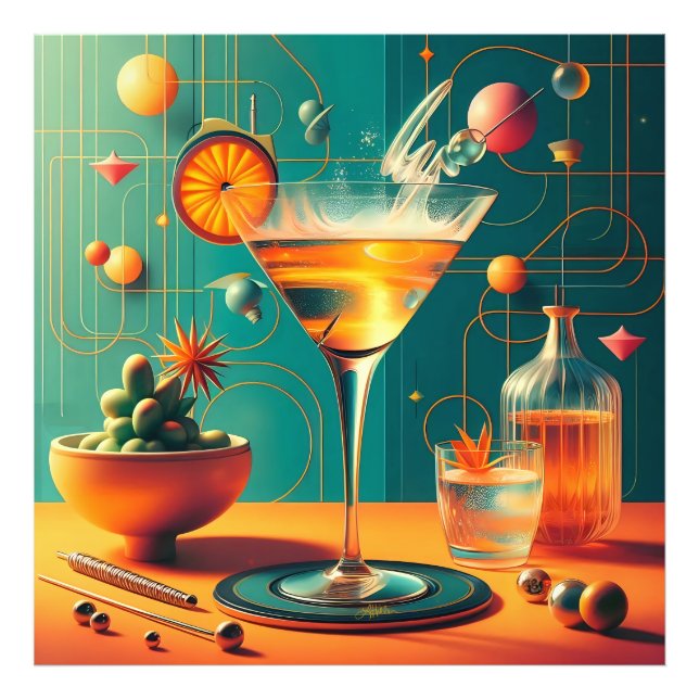 Atomisk Futuristisk Kosmisk Storm Martini Fototryck (Framsidan)
