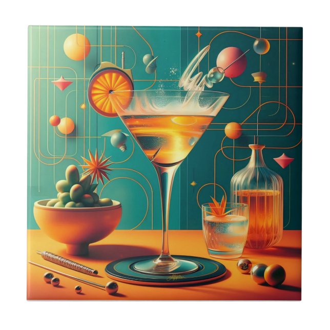 Atomisk Futuristisk Kosmisk Storm Martini Kakelplatta (Framsidan)