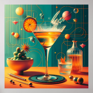 Atomisk Futuristisk Kosmisk Storm Martini Poster