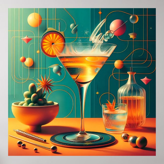 Atomisk Futuristisk Kosmisk Storm Martini Poster (Framsidan)