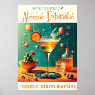 Atomisk Futuristisk Kosmisk Storm Martini Poster