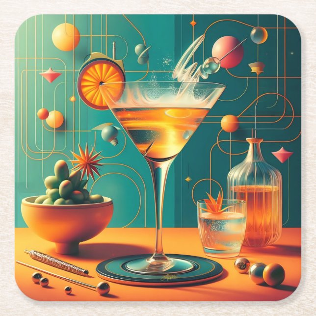 Atomisk Futuristisk Kosmisk Storm Martini Underlägg Papper Kvadrat (Framsidan)