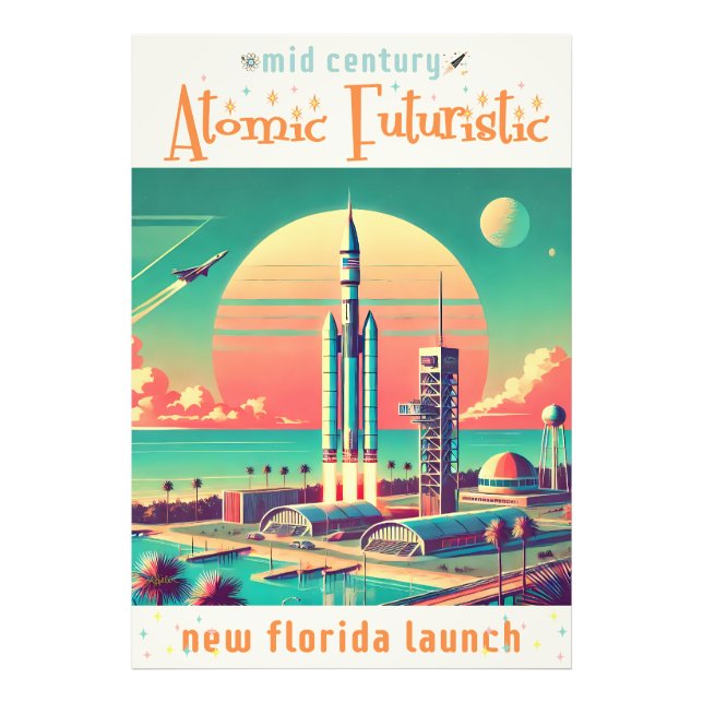 Atomisk Futuristisk Ny Floridas Lanseringsplats Fototryck (Framsidan)