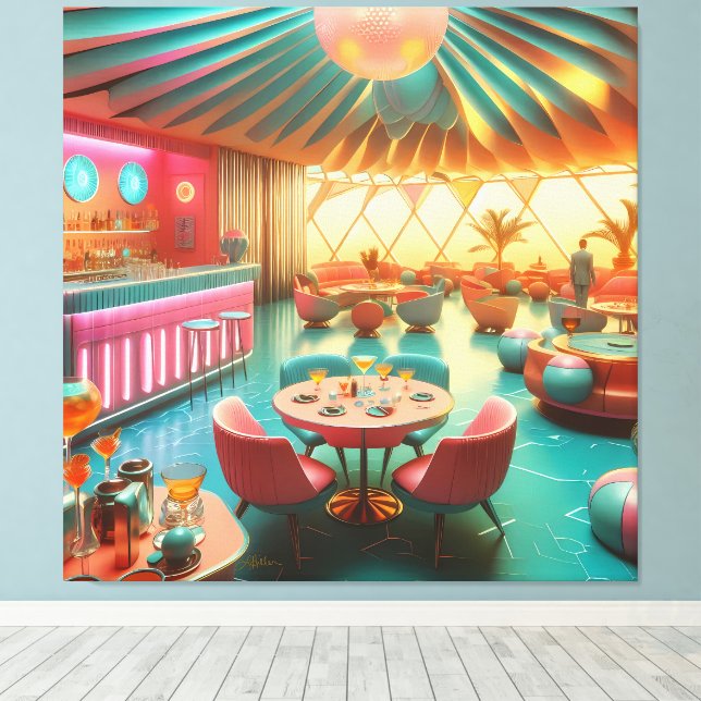 Atomisk Futuristisk Retro Florida Lounge Canvastryck (Insitu (trägolv))