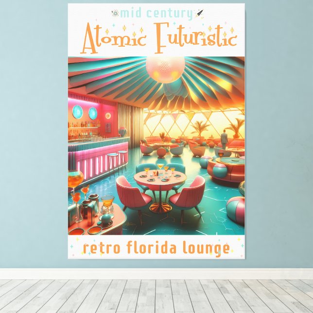 Atomisk Futuristisk Retro Florida Lounge Canvastryck (Insitu (trägolv))
