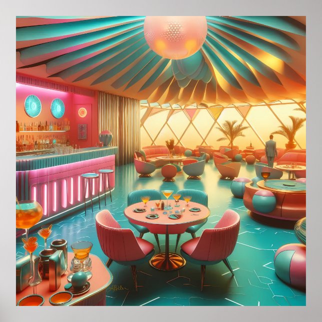 Atomisk Futuristisk Retro Florida Lounge Poster (Framsidan)