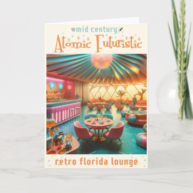 Atomisk Futuristisk Retro Florida Vardagsrum Kort (Framsida)