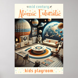 Atomisk Futuristisk Rymdålder Lekrum för Barn Poster