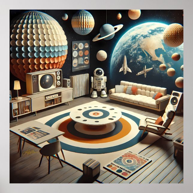 Atomisk Futuristisk Rymdålder Lekrum för Barn Poster (Framsidan)