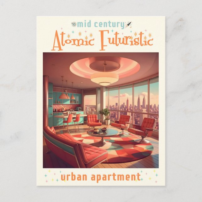 Atomisk Futuristisk Urban Lägenhet Vykort (Framsida)