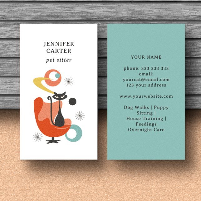 ATOMISK KATT PÅ ETT MITTLIGSTÄNDIGT SÄLLSKAPSSITTE VISITKORT (Skapare uppladdad)