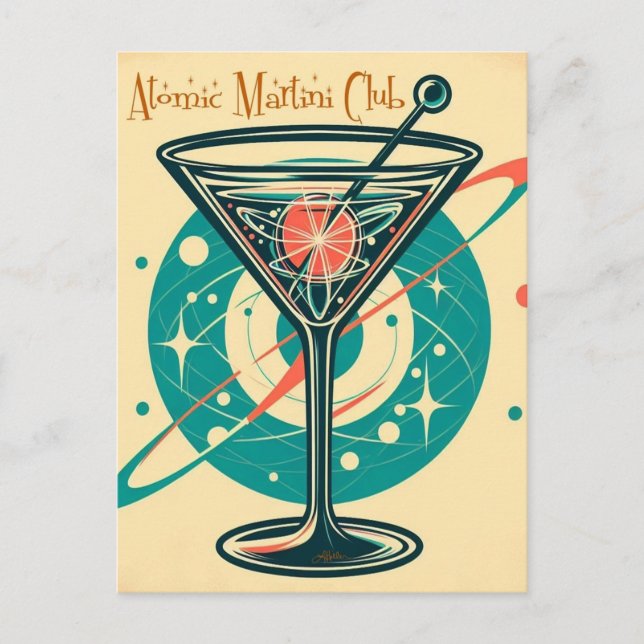 Atomisk Martini Klubb Rymdåldern Vykort (Framsida)