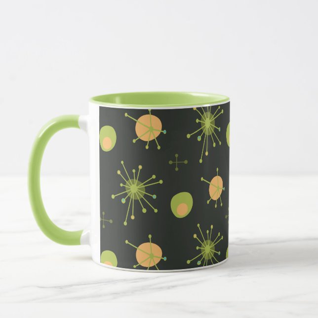 Atomisk MCM Stjärnexplosion Mönster Grön, Orange Mugg (Vänster)