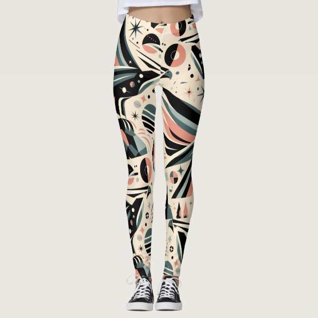 Atomisk Örn Collage Geometriskt Mönster Leggings (Framsida)