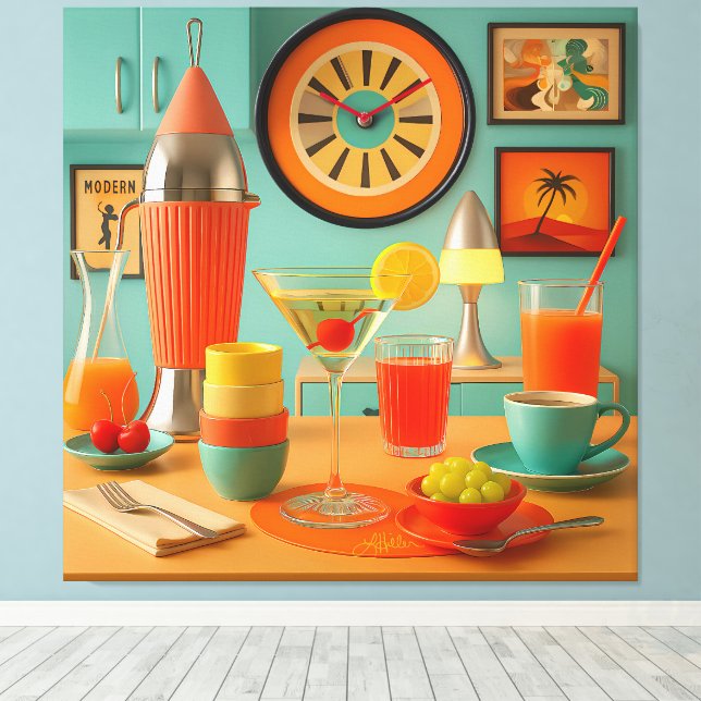 Atomisk Retro Futuristisk Martini Frukostbar Canvastryck (Insitu (trägolv))