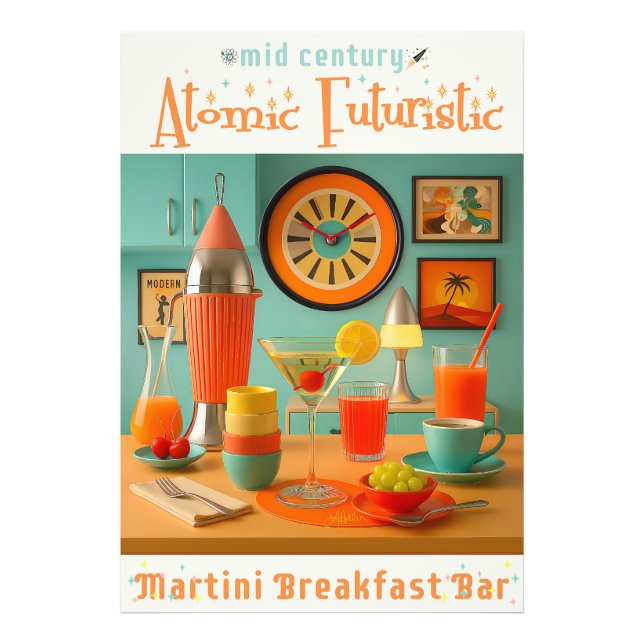 Atomisk Retro Futuristisk Martini Frukostbar Fototryck (Framsidan)