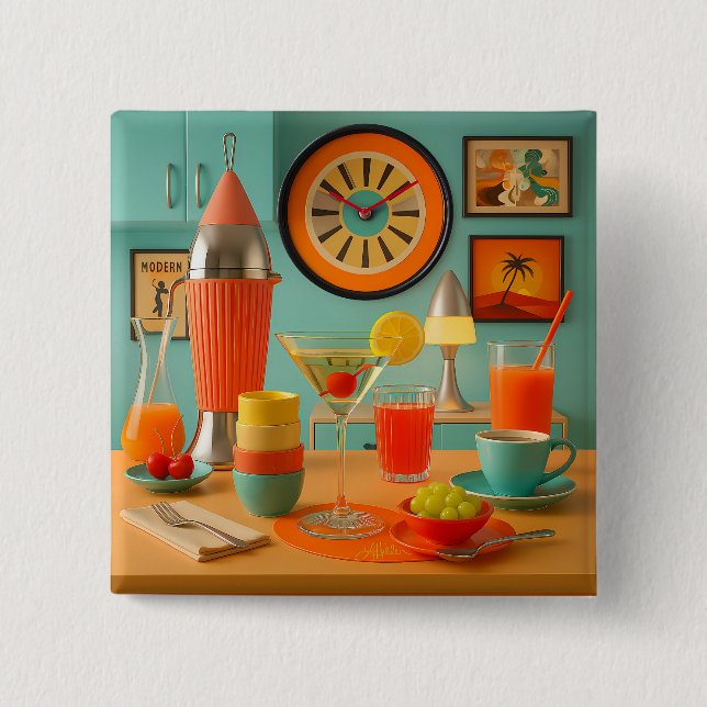 Atomisk Retro Futuristisk Martini Frukostbar Knapp (Framsida)