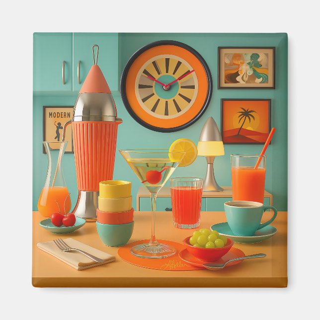 Atomisk Retro Futuristisk Martini Frukostbar Magnet (Framsidan)