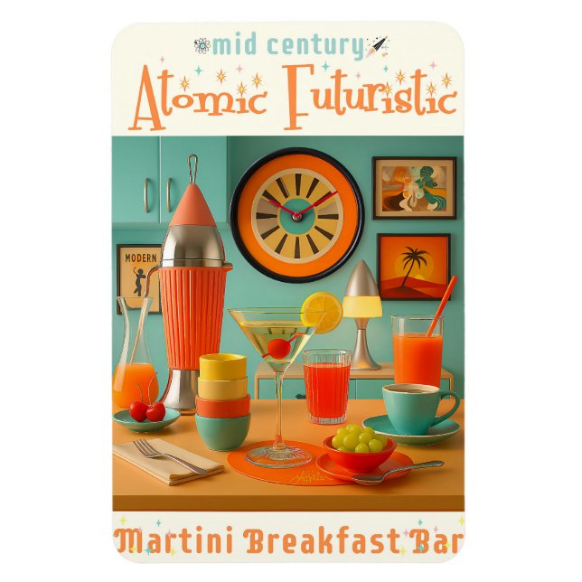 Atomisk Retro Futuristisk Martini Frukostbar Magnet (Vertikal)