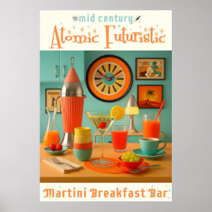 Atomisk Retro Futuristisk Martini Frukostbar Poster