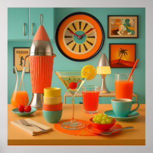 Atomisk Retro Futuristisk Martini Frukostbar Poster