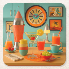 Atomisk Retro Futuristisk Martini Frukostbar Underlägg Papper Kvadrat