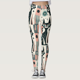 Atomisk rosa teal-mönster i mitten av seklet med k leggings