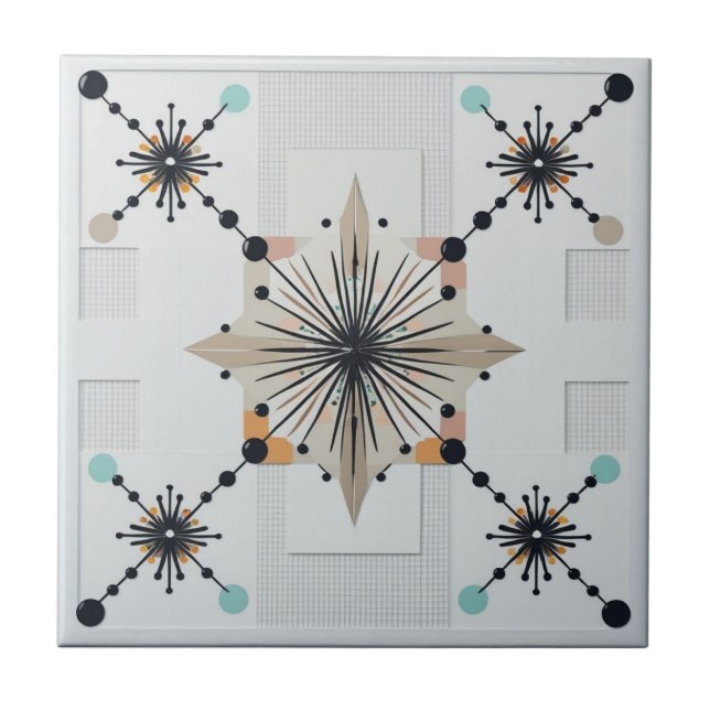 Atomisk stjärnexplosion Retro Mid Century Modern Kakelplatta (Framsidan)