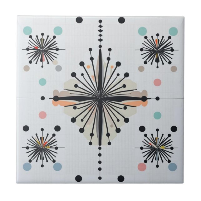 Atomisk Stjärnexplosion Retro Mid Century Modern Kakelplatta (Framsidan)