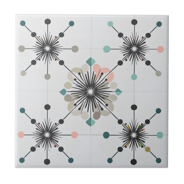 Atomisk stjärnexplosion Retro Mid Century Modern Kakelplatta (Framsidan)